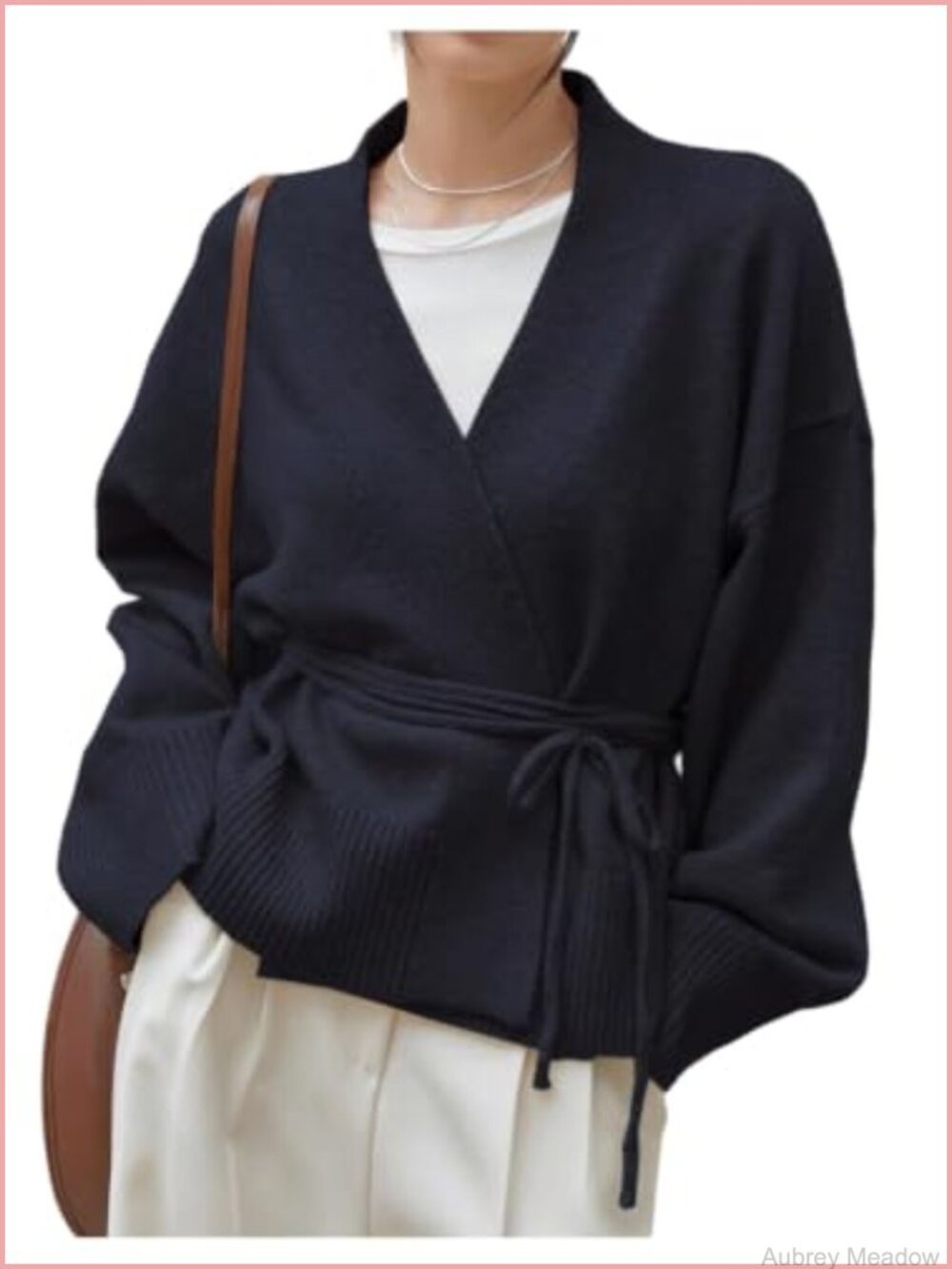 Womens Wrap Tie Front Cardigan Long Sleeve Belted Sweater